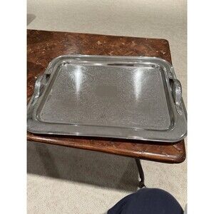 Vintage Leonard Silver Plate Serving Tray Etched Ornate Handles 19”x15”